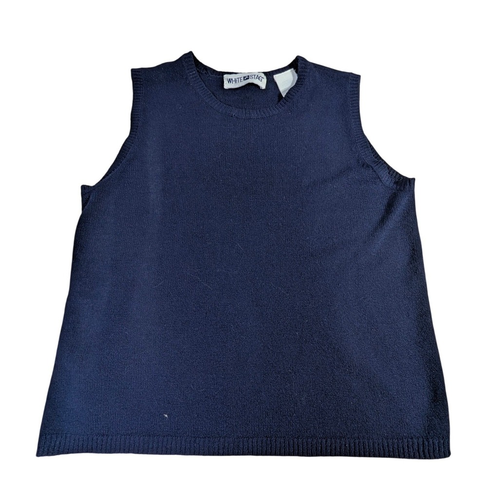 White Stag Acrylic Vest – M Navy Blue Sleeveless Crewneck Knit READ